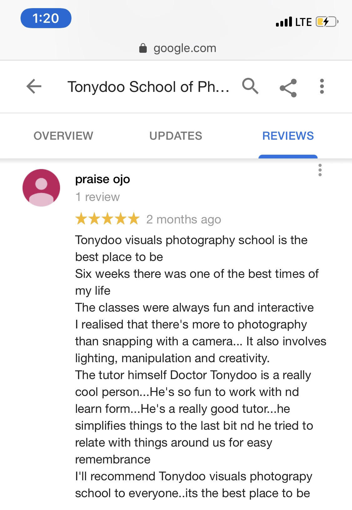 testimonials tonydoo visuals photography school in lagos nigeria-best photography training school in nigeria